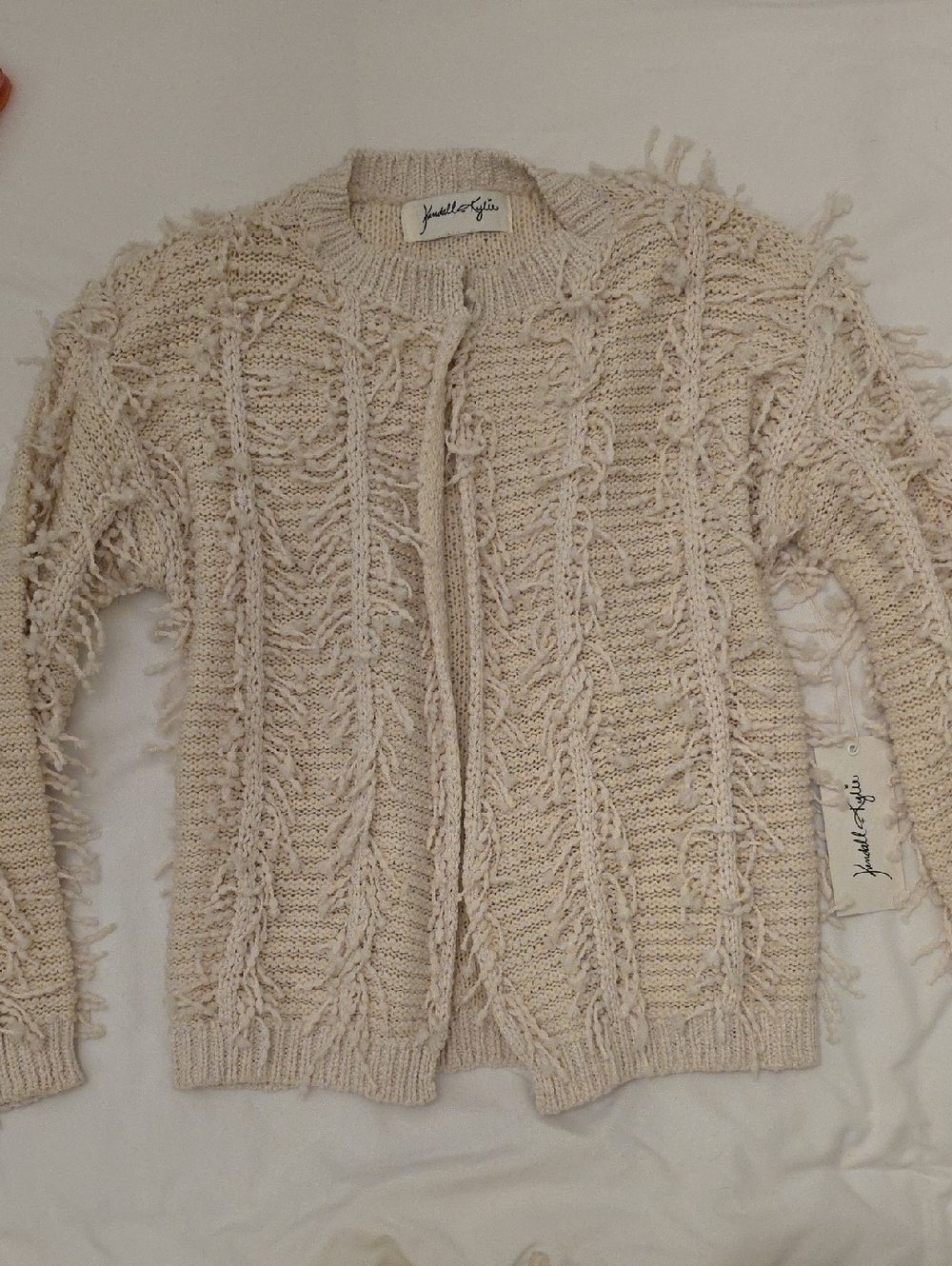 Kendall & Kylie Cream Textured Fringe Cardigan